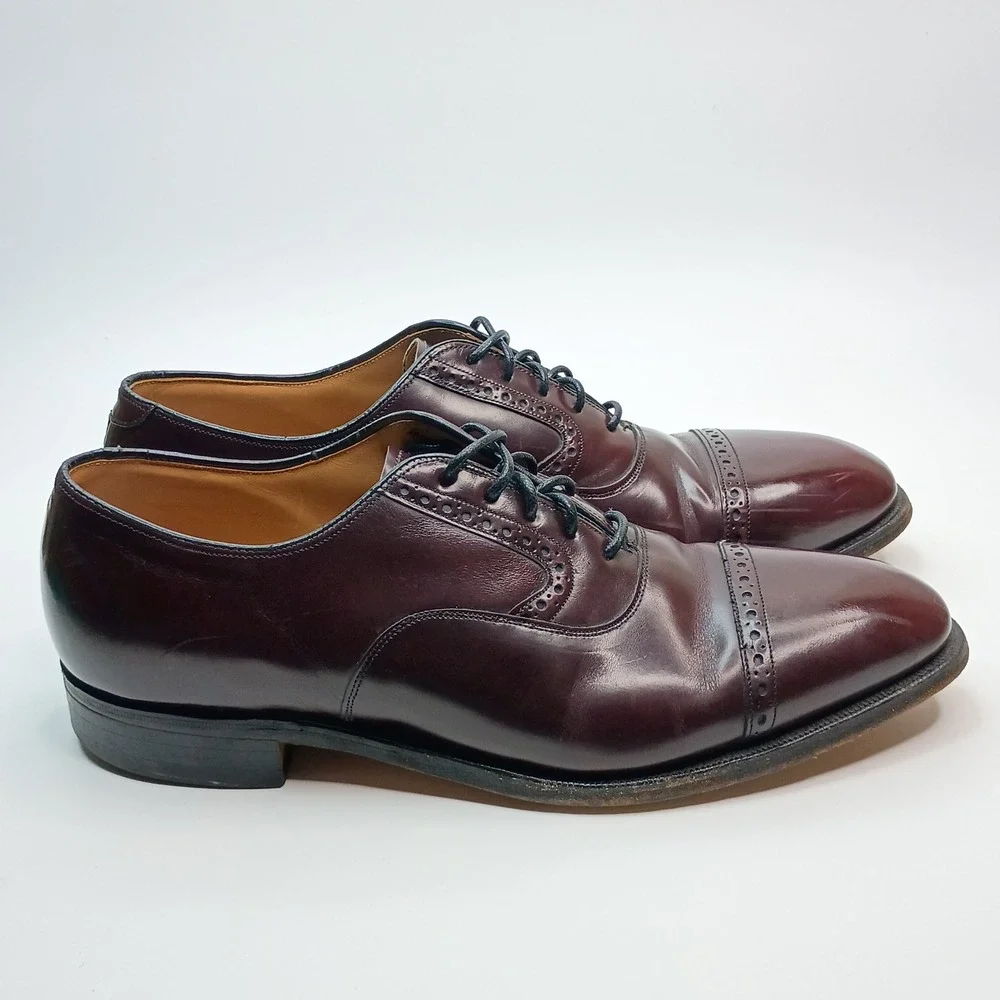Johnston & Murphy Heritage Mens 10.5‎ D Burgundy Leather Cap Toe Oxford 15-1165